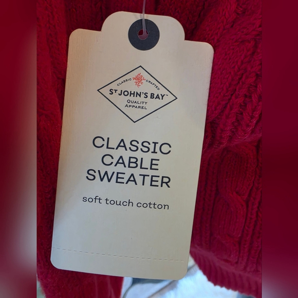 St Johns Bay Red V Neck Cable Knit Sweater NWT - Picture 7 of 7